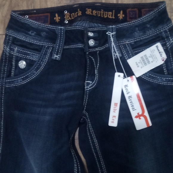 Rock Revival NWT Women's Jeans 27 Wide Leg Embellished Distressed - Picture 2 of 15
